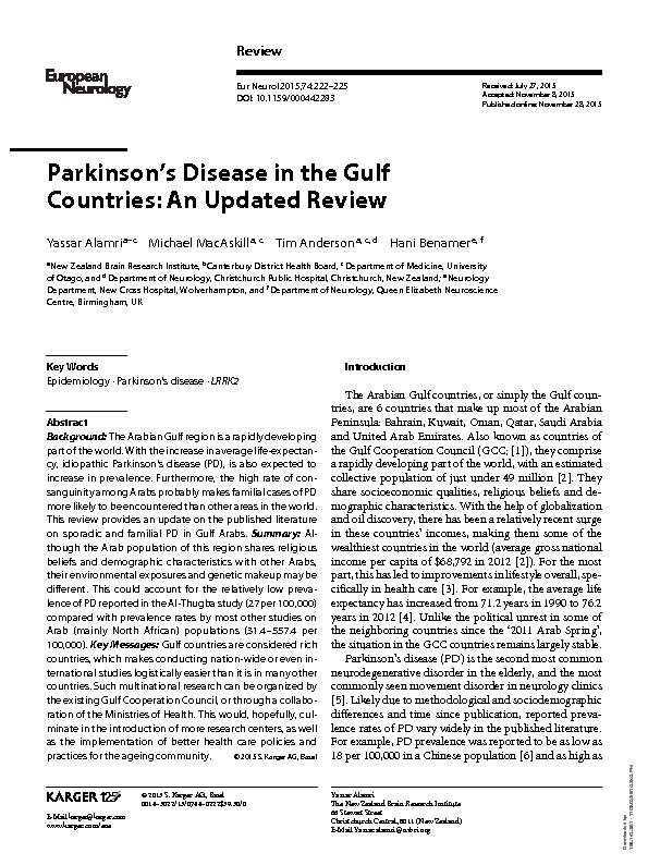 Download Parkinson’s disease in the Gulf Countries: An updated review.